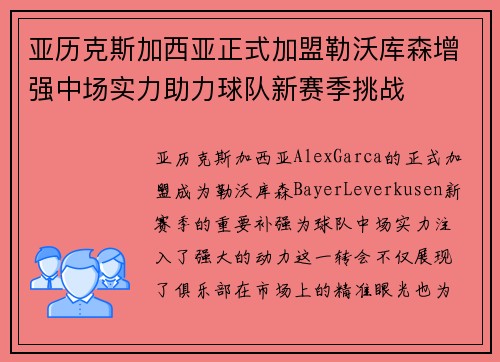 亚历克斯加西亚正式加盟勒沃库森增强中场实力助力球队新赛季挑战